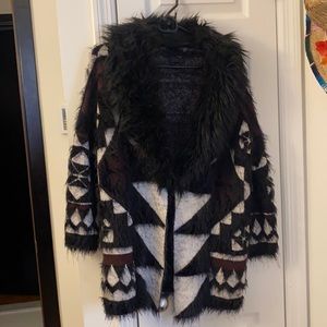 Topshop aztec faux fur cardigan